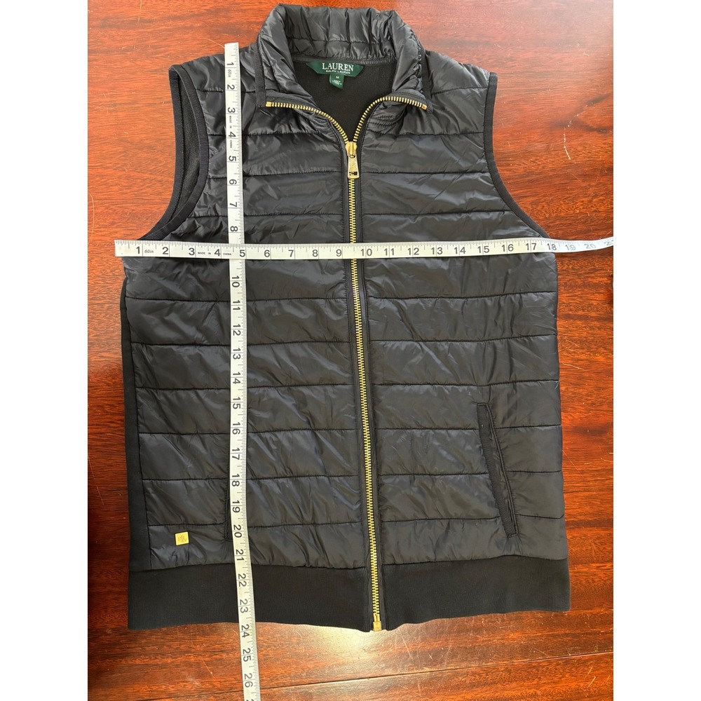 Lauren Ralph Lauren Womens Quilted Puffer Vest M Preppy Logo Full Zip Black - Picture 6 of 8